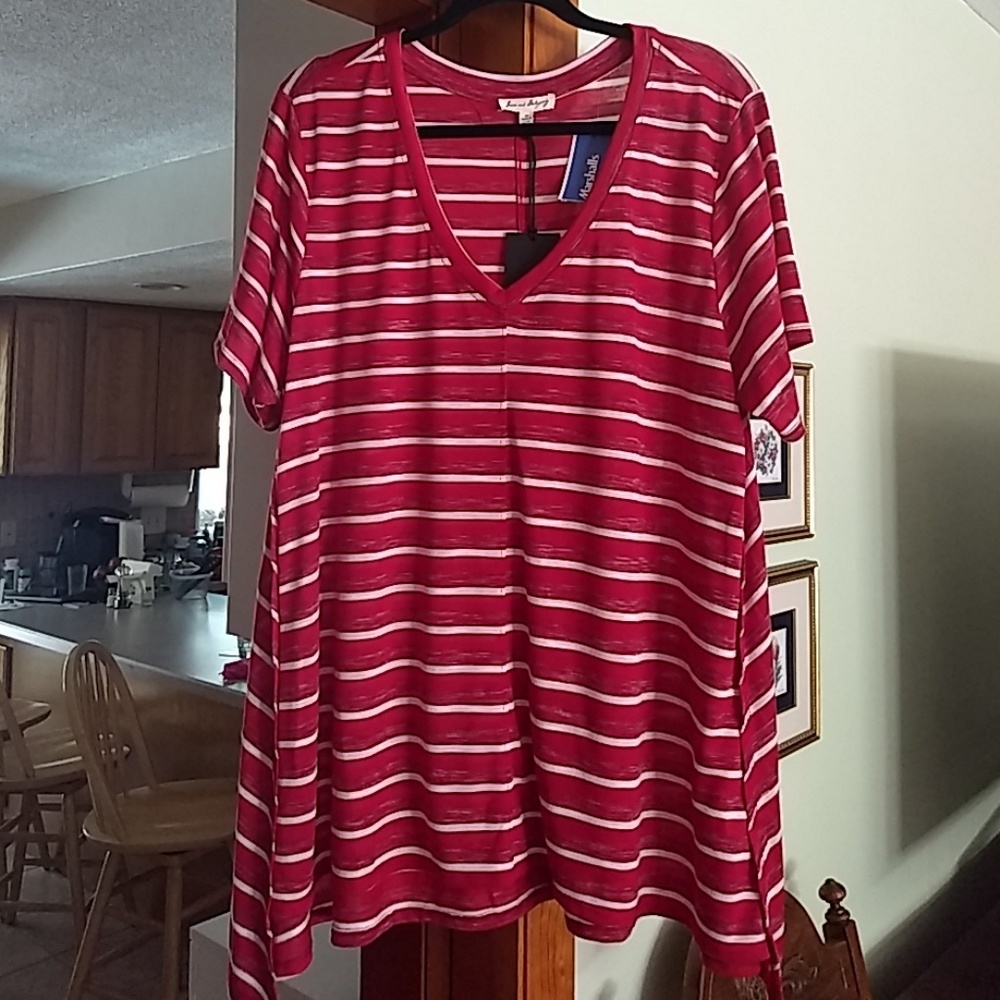 Red and White Striped Top sz 2X